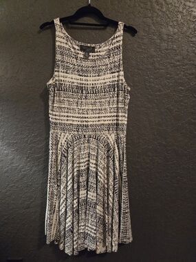 Black and White Textured-Stripe Sleeveless Fit & Flare Dress